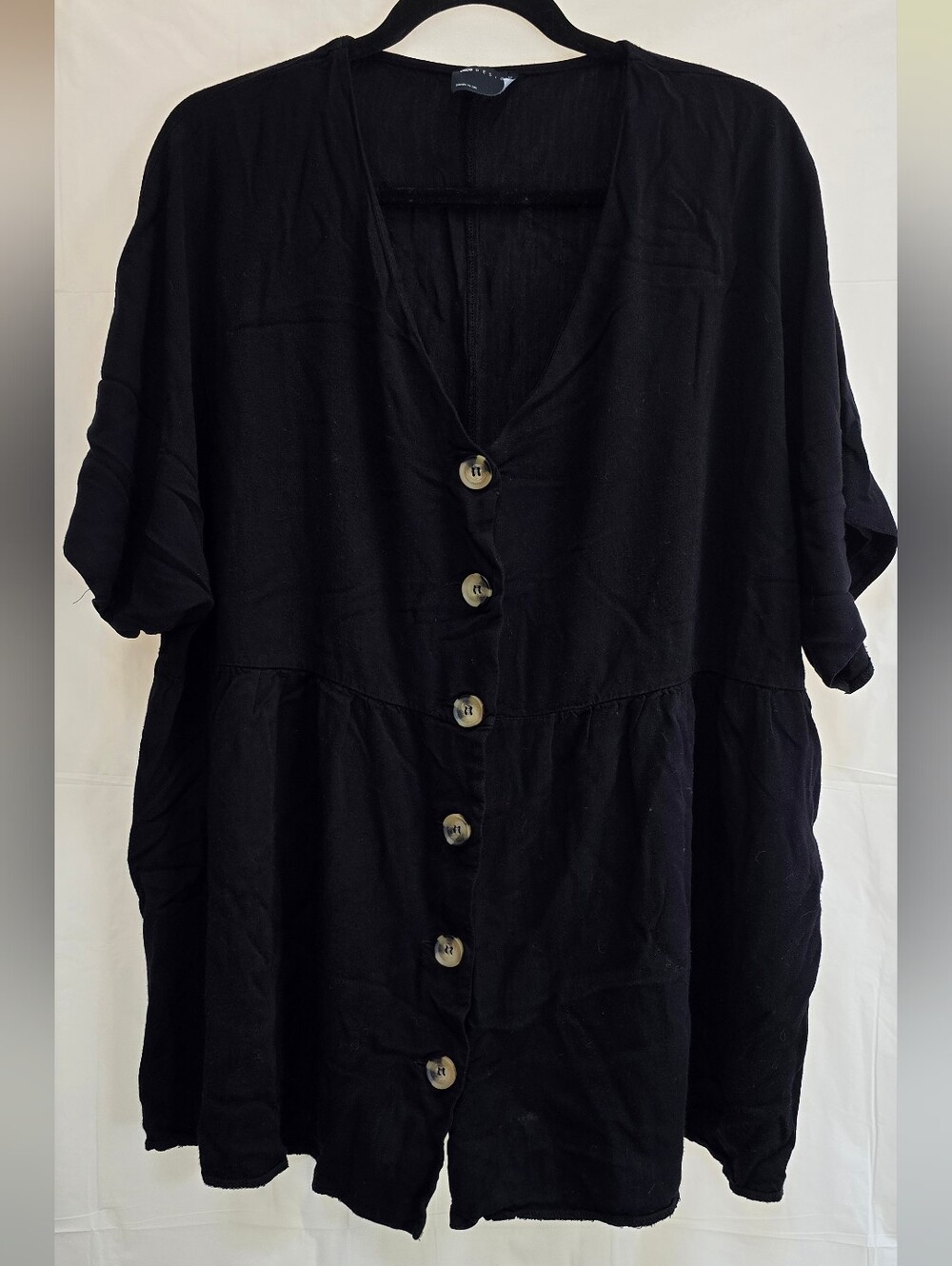 ASOS DESIGN Black Button Front Babydoll Tunic Top Short Sleeve - Picture 1 of 6